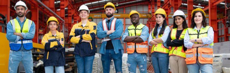 A group of industrial workers wearing modern workwear on a UAE job